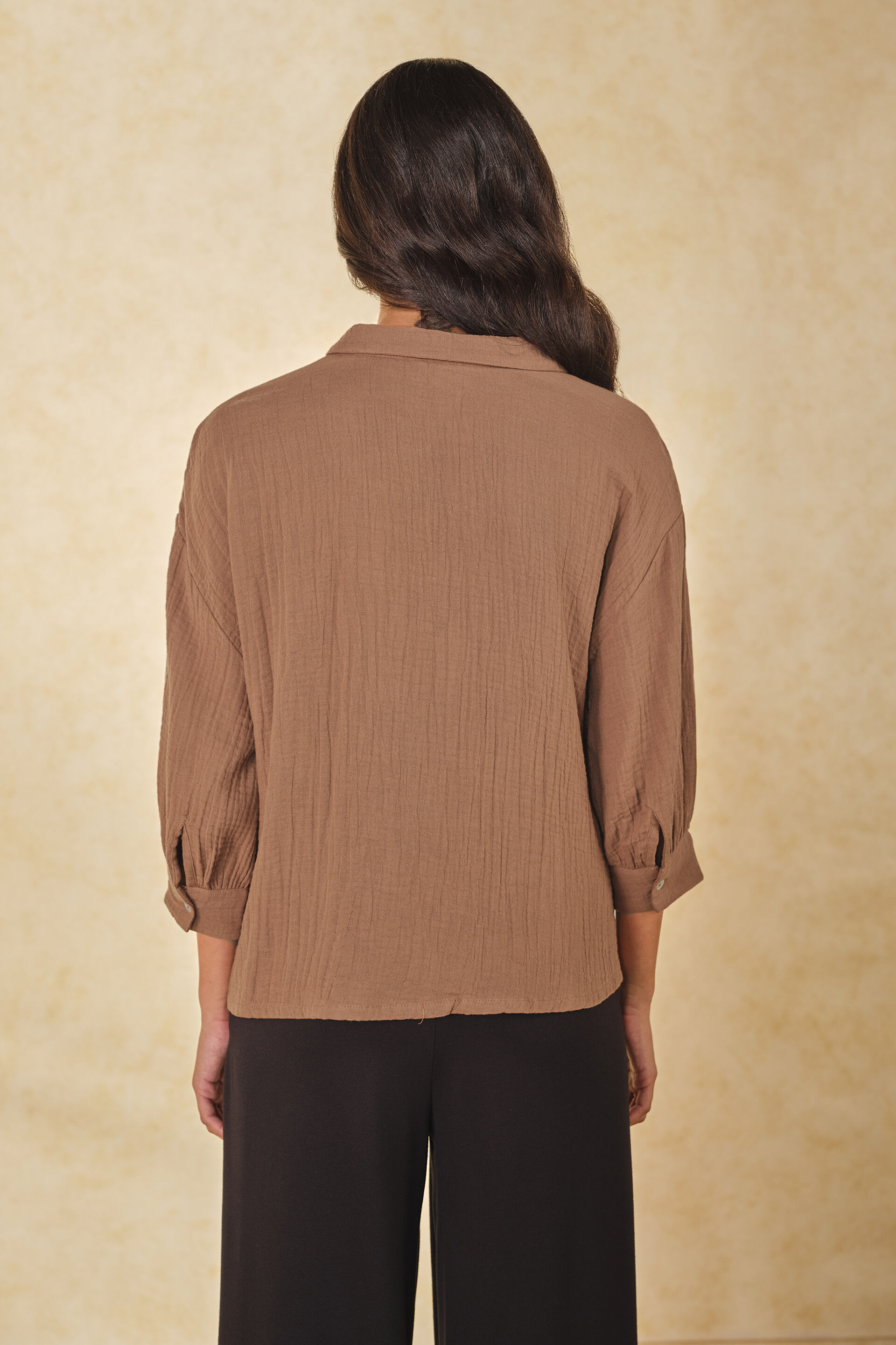 Cocoa Chic Peplum Cotton Shirt, Brown, image 4
